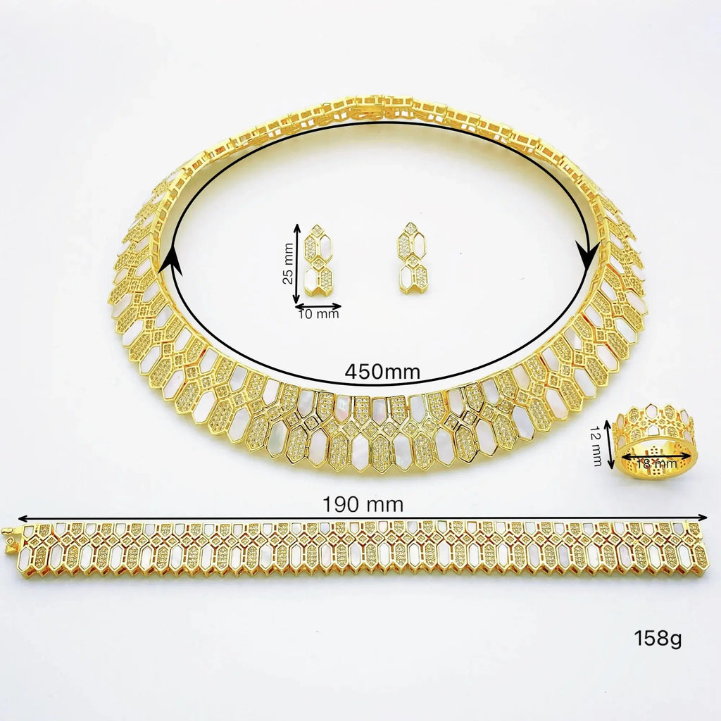 HOT  Jewelry Sets For Woman Wedding Parties Jewellery Necklace Earrings Rings Bracelets For Gift Plating18k With CZ White shell theelegancejewellery