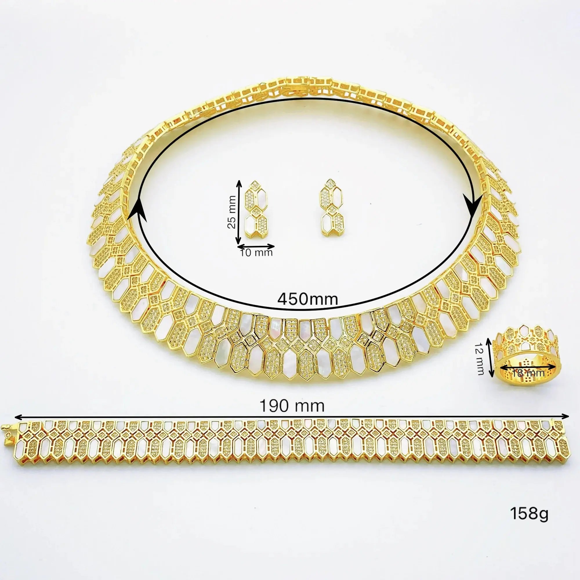 HOT  Jewelry Sets For Woman Wedding Parties Jewellery Necklace Earrings Rings Bracelets For Gift Plating18k With CZ White shell theelegancejewellery