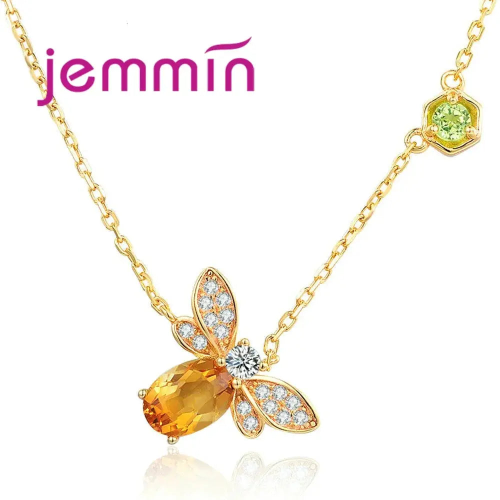 New Arrival Women Fashion Full Sets Bee Jewelry 925 Silver Trendy Gold Color Bracelet Earrings Pendant Necklace For Sale theelegancejewellery