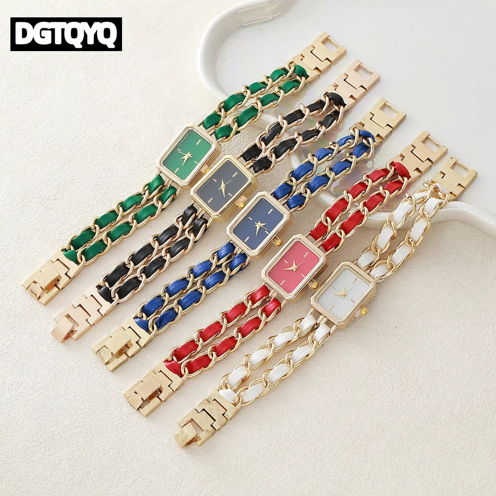 2026 New Luxury Fashion Wristwatches Woman Girl Rectangle Style Steel Metal Leather Band Quartz Square Clock reloj para mujer