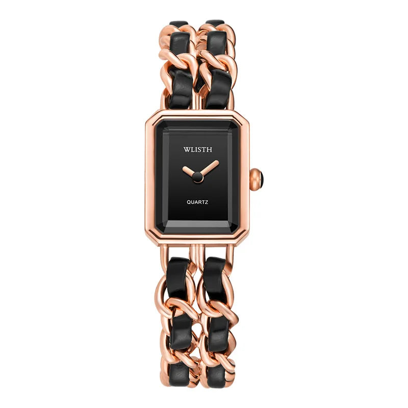 2026 New Luxury Fashion Wristwatches Woman Girl Rectangle Style Steel Metal Leather Band Quartz Square Clock reloj para mujer