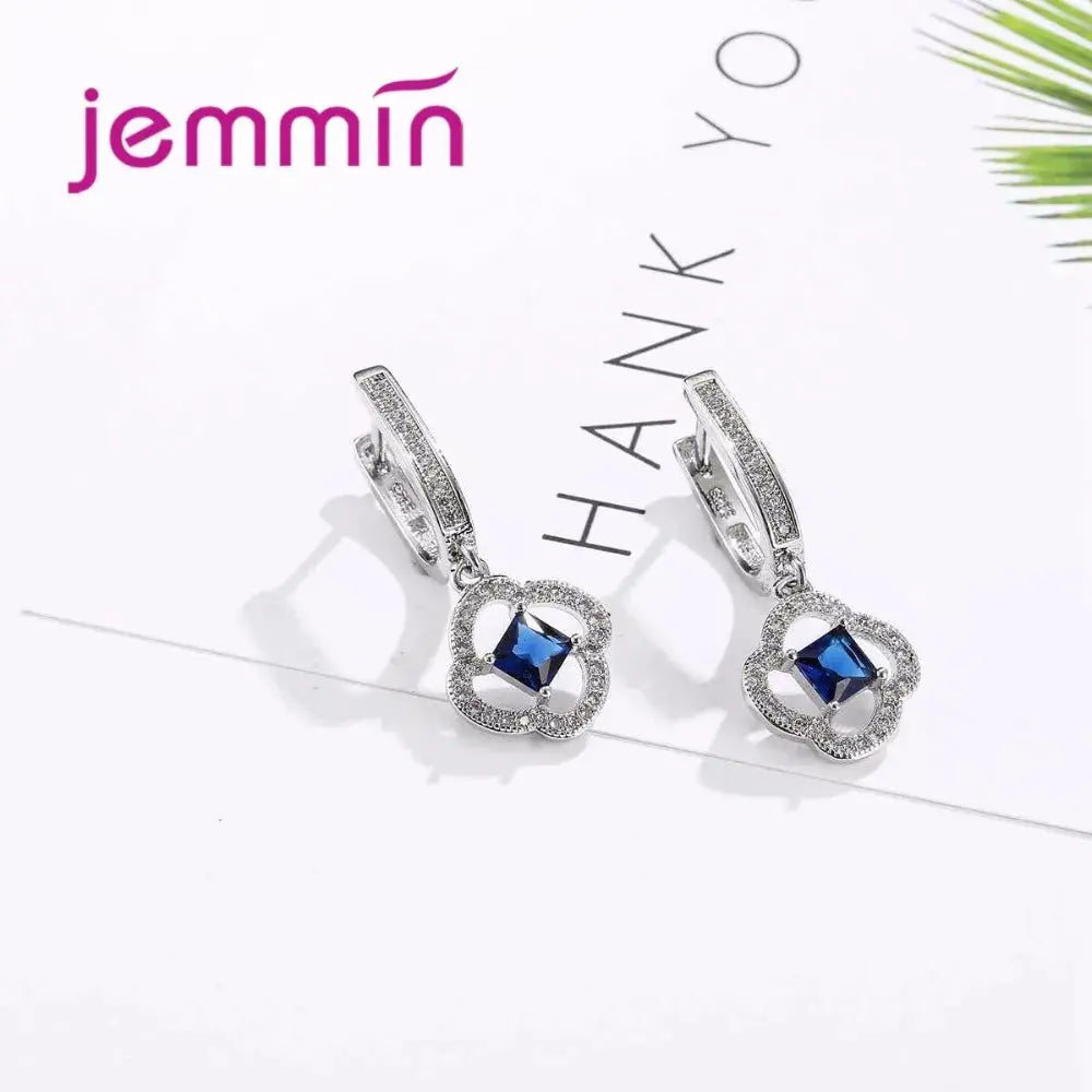 Women Jewelry Set Trendy 925 Silver  Cubic Zirconia Pendants Necklace Dangle Earrings Set For Engagement Wedding Accessory theelegancejewellery