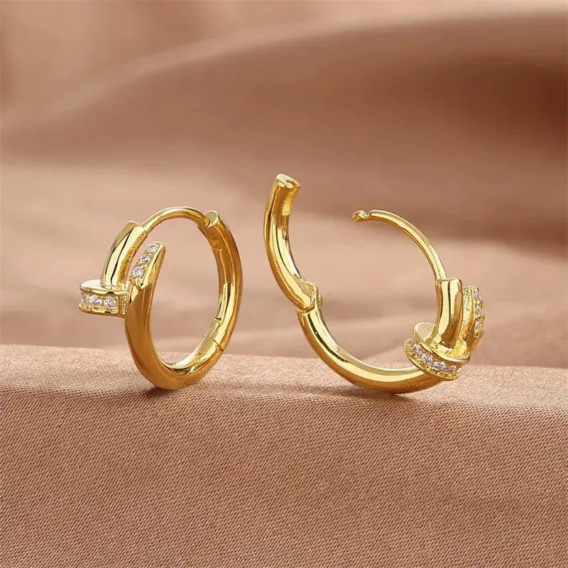 Cubic Zircon Nail Hoop Earrings theelegancejewellery