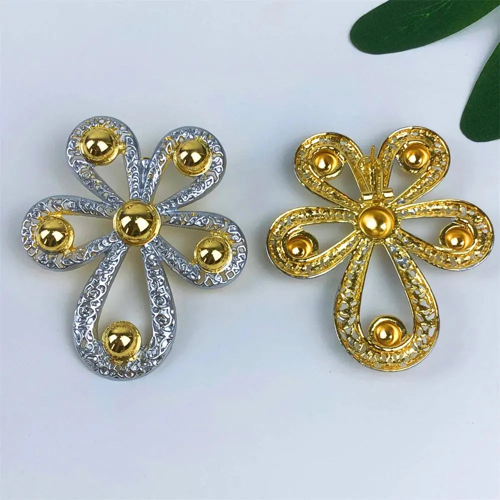 ESALE New Women Jewelry Two Tone Classic Design Necklace Set Flower Earrings Bracelet And Ring Full Set Jewelry Party Trending theelegancejewellery