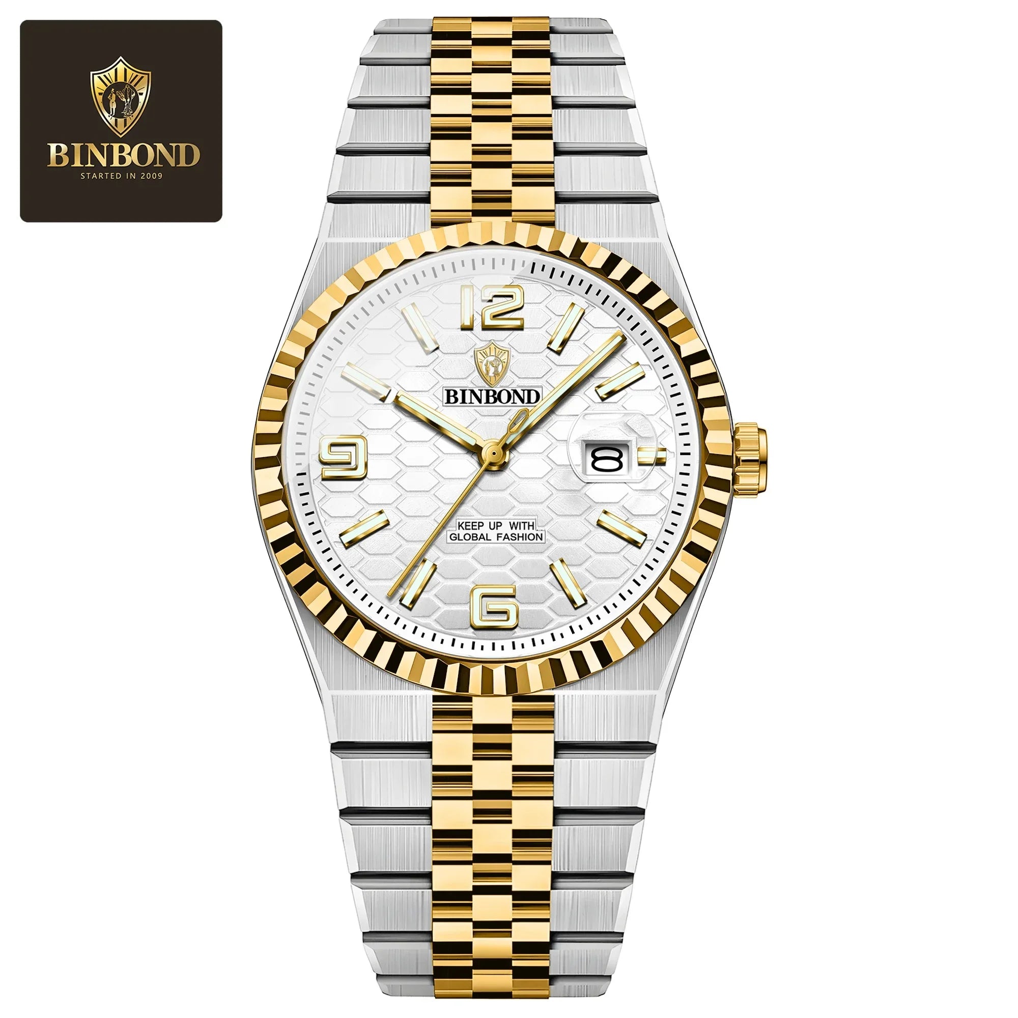 BINBOND Top Business Men's Watches Stainless Steel Textured Luminous Dial Leisure Quartz Watch Waterproof Outdoor Sports Watch