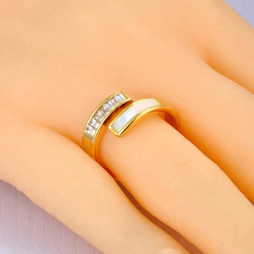 Lokaer Fashion Cubic Zirconia Stainless Steel Waterproof Geometric Ring for Women White Shell Charm Personalized Jewelry R23016 EleganceJewellery