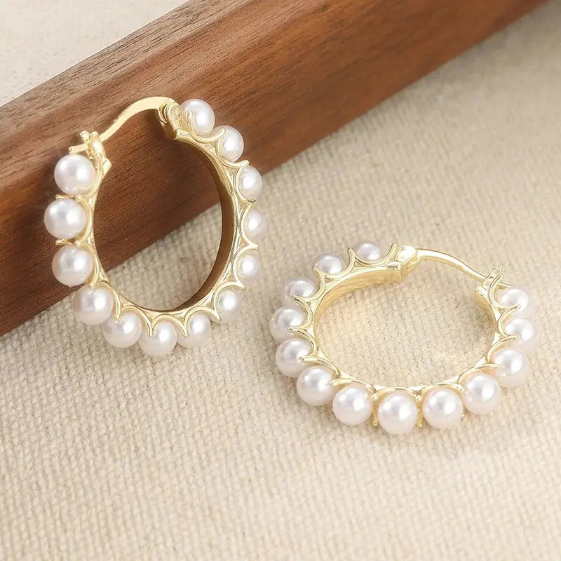 Pearl Gold Hoop Earrings theelegancejewellery