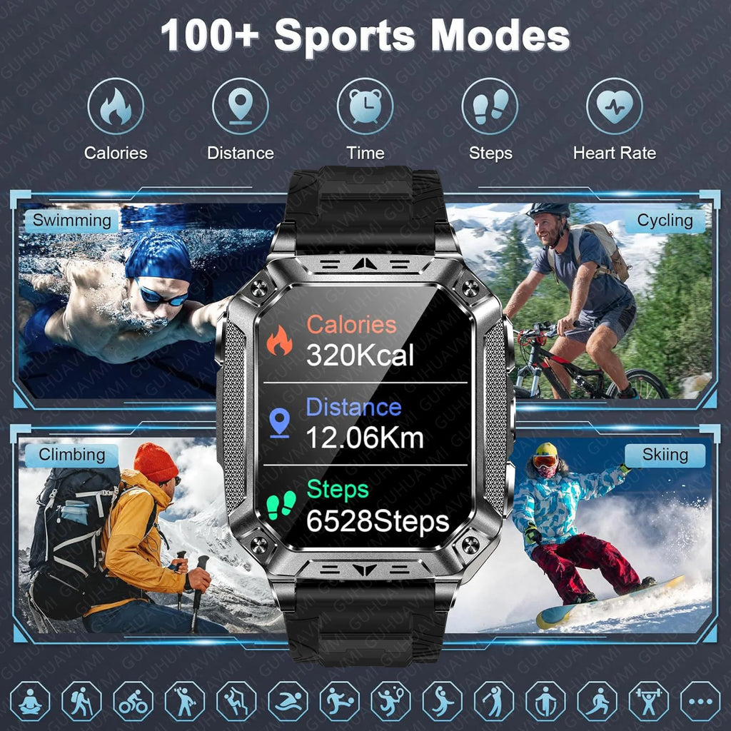 2026 New 1400mAh Big Battery Smart Watch Men Outdoor GPS Flashlight 10ATM Waterproof Bluetooth Call AMOLED HD Sports Smartwatch