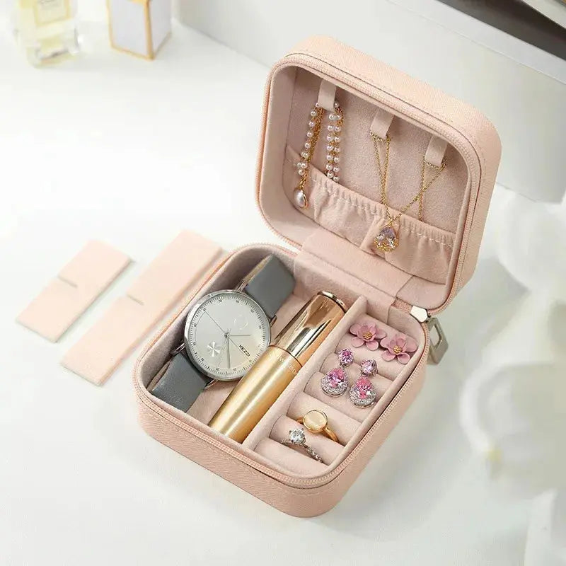 Portable Mini PU Leather Jewelry Box - Velvet Lined Multi-Compartment Organizer for Rings, Earrings & Necklace EleganceJewellery