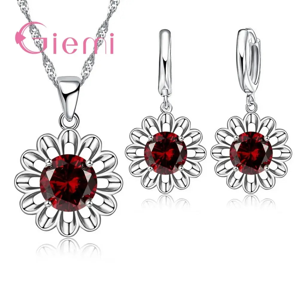 Newest Trendy Wedding Jewelry Set Women Top Quality 925 Sterling Silver Crystal Pendant Necklace Hoop Earring Big Promotion theelegancejewellery