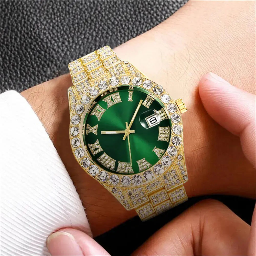 Hip Hop Watch  Watch Luxury Water Proof Brand Watches Stainless Steel Round Clock  Quartz Wrist Watches Gift theelegancejewellery
