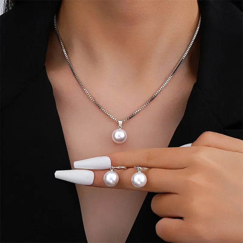 Fashion Elegant Imitation Pearl Pendant Jewelry Set for Women Vintage Gold Color Chain Necklace Earring Girl Wedding Party Gifts theelegancejewellery