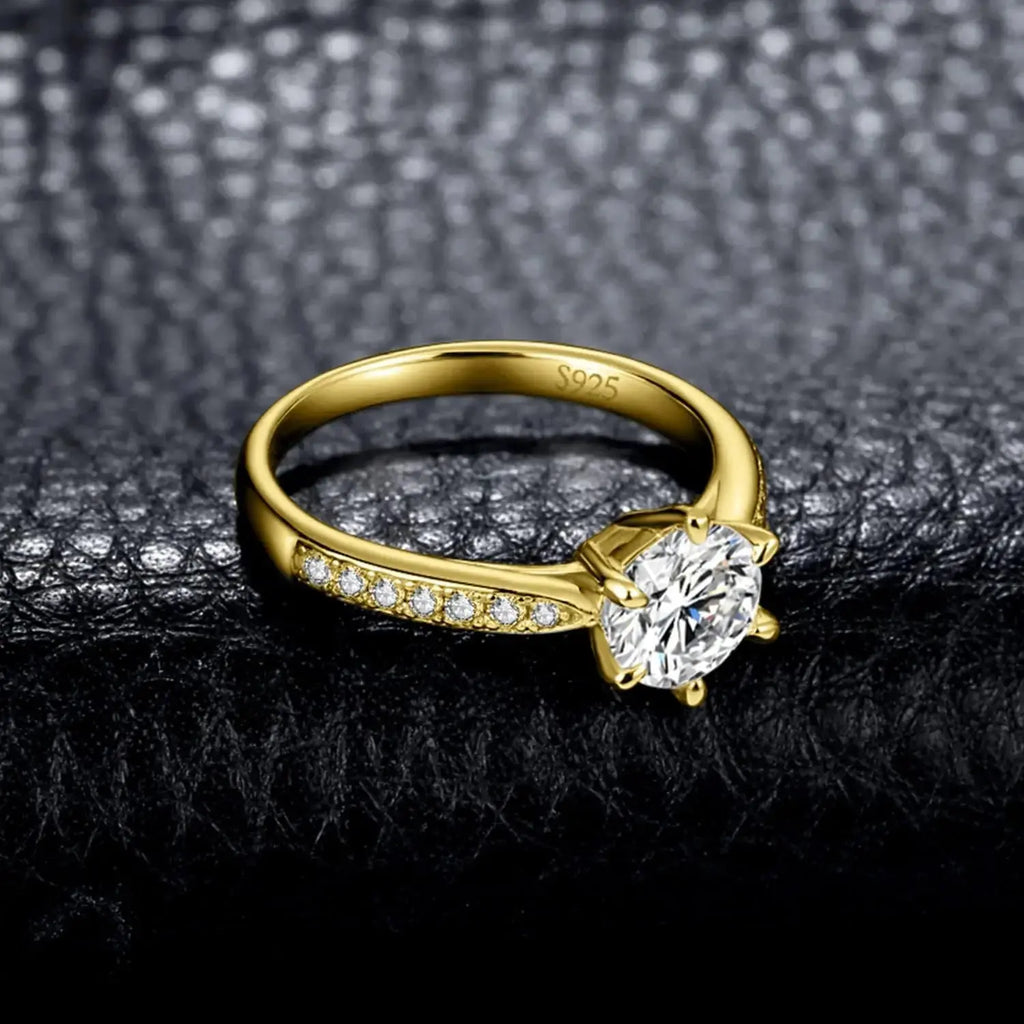 Classic 1-carat Moissanite Ring with Certificate Laboratory Diamond Rings Women Wedding Jewelry 18K Gold Plated S925 Silver theelegancejewellery