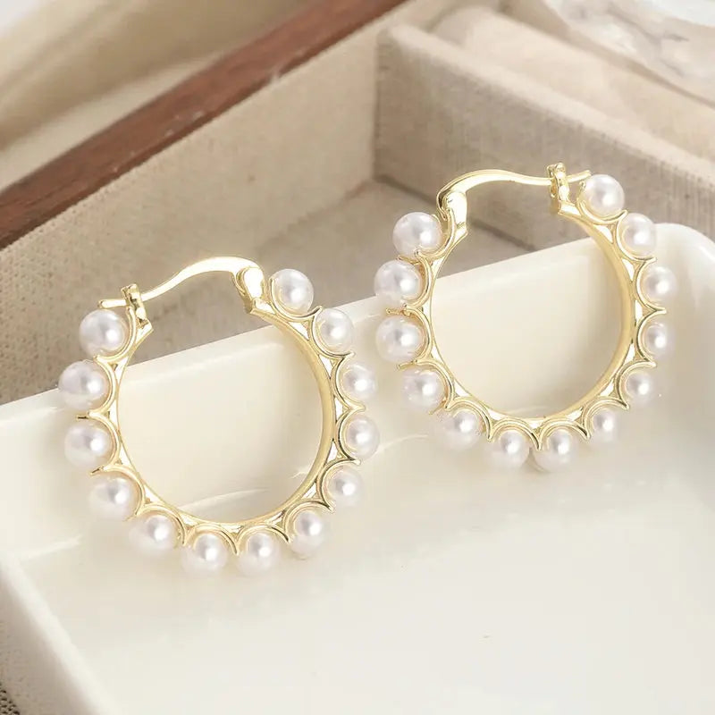 Pearl Gold Hoop Earrings theelegancejewellery