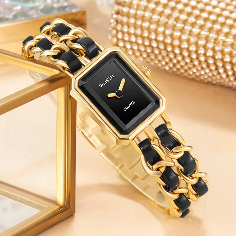 2026 New Luxury Fashion Wristwatches Woman Girl Rectangle Style Steel Metal Leather Band Quartz Square Clock reloj para mujer