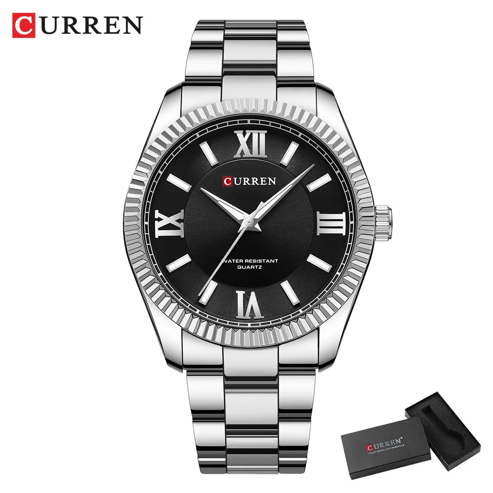 CURREN Fashion Business Watch for Men with Luminou Hands Thin Stainless Steel Band Quartz Wristwatches New Clock 8453