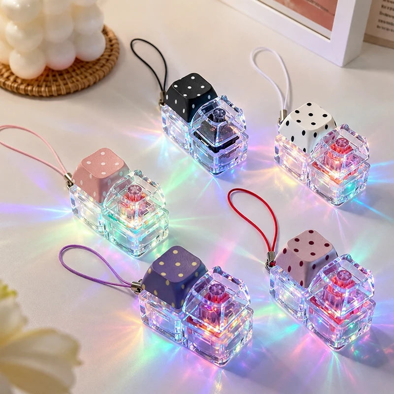 4-Key Polka Dot Keychain Pendant Fidget Stress Releasing Decompression Keychain Press Keyboard Button Keycap Bags Charm Pendant