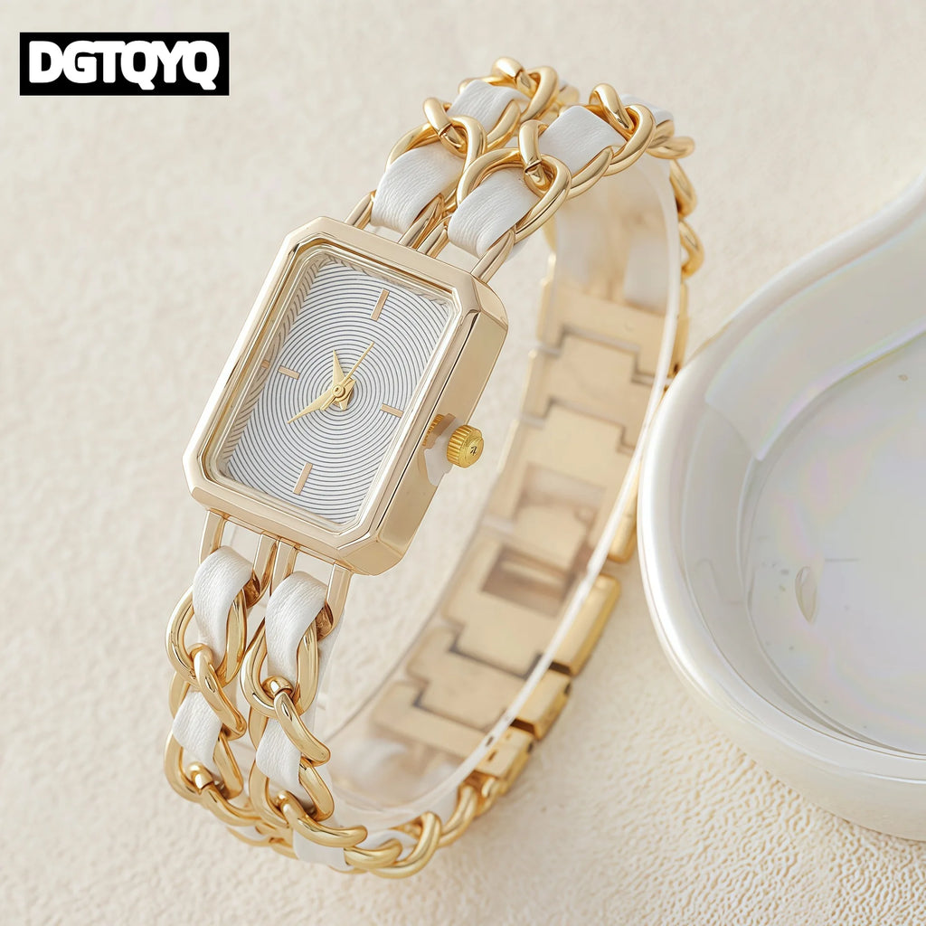 2026 New Luxury Fashion Wristwatches Woman Girl Rectangle Style Steel Metal Leather Band Quartz Square Clock reloj para mujer