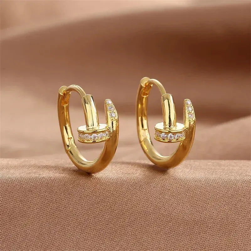Cubic Zircon Nail Hoop Earrings theelegancejewellery