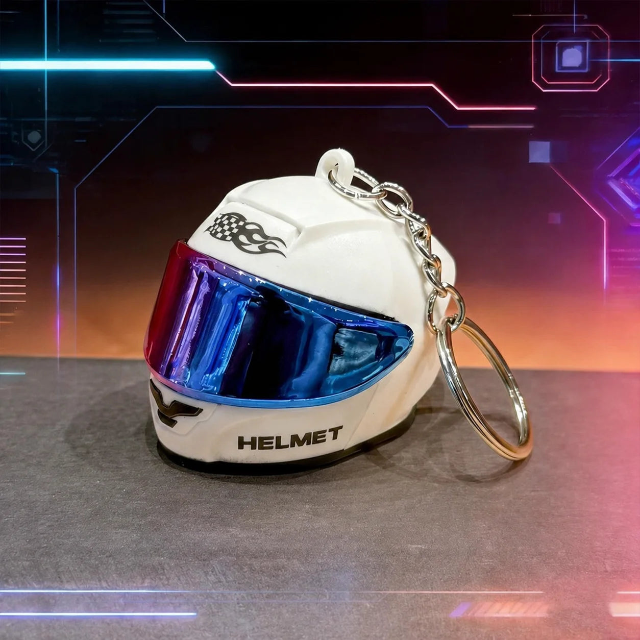 Cool Motorcycle Helmet Keychain with Light Creative Mini Helmet Key Chain for Bags, Keys, Night Warning Light