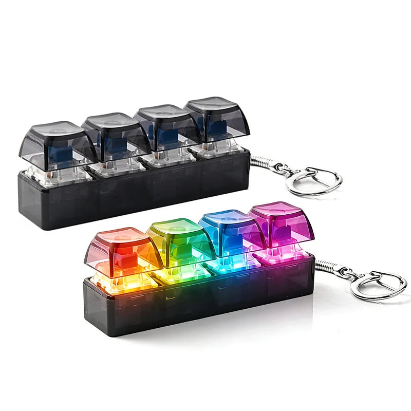 4-Button Fingertip Keyboard Keychain RGB Keyboard Fidget Toy with Lights for Stress Relief Decompression Calming Accessories