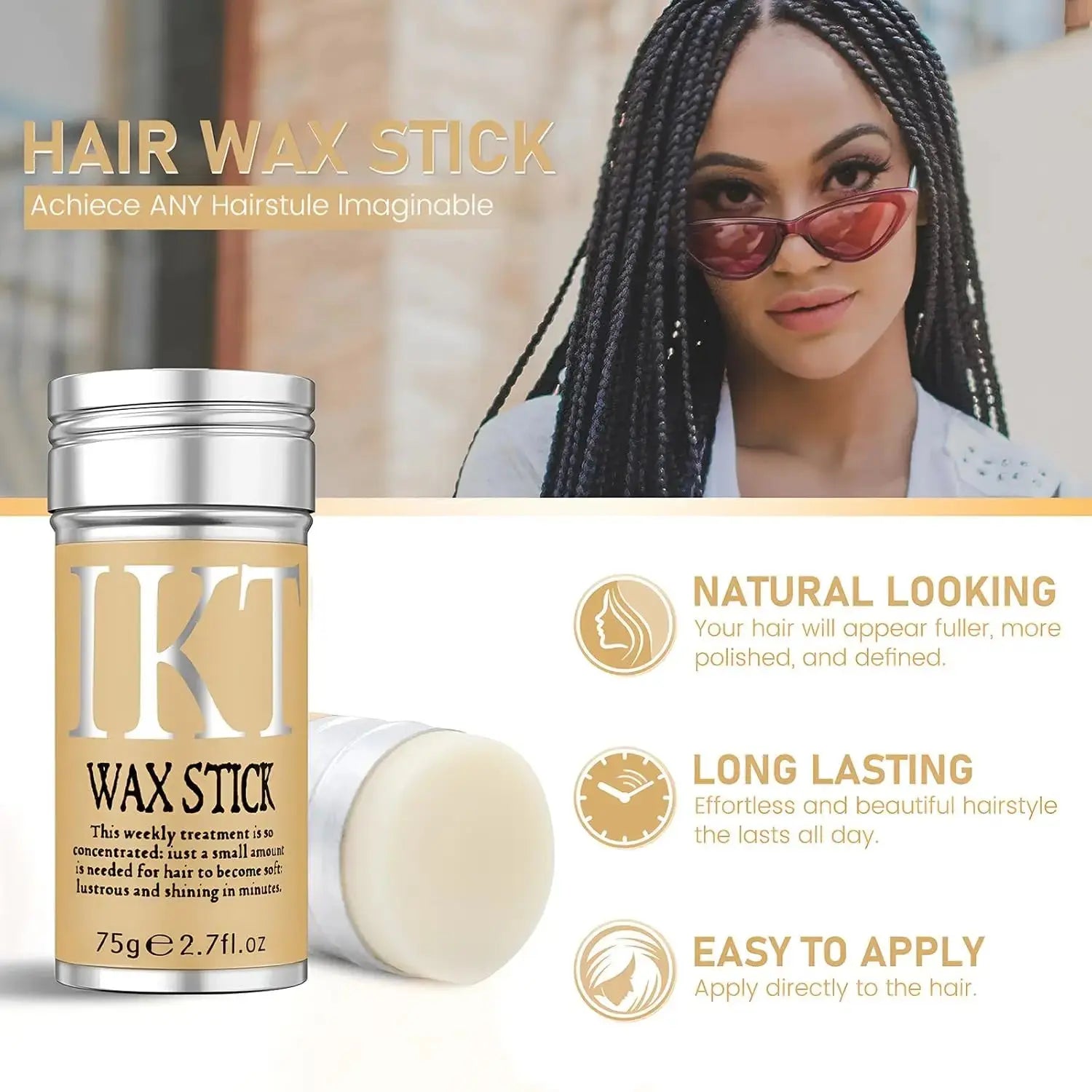 Hair Wax Stick for Wigs, Edge Control Slick Stick Hair Pomade Stick Non-greasy Styling Wax, for Edge Frizz Hair