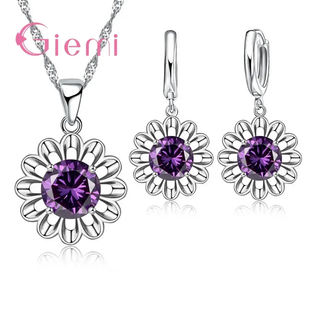 Newest Trendy Wedding Jewelry Set Women Top Quality 925 Sterling Silver Crystal Pendant Necklace Hoop Earring Big Promotion theelegancejewellery