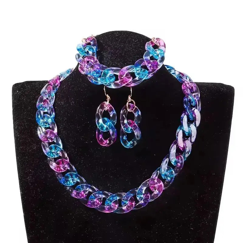New Fashion  Acrylic Color Transparent Gradient Chain Necklace Set for Women Luxury Colorful Necklaces 2026 Accessories Jewelry EleganceJewellery