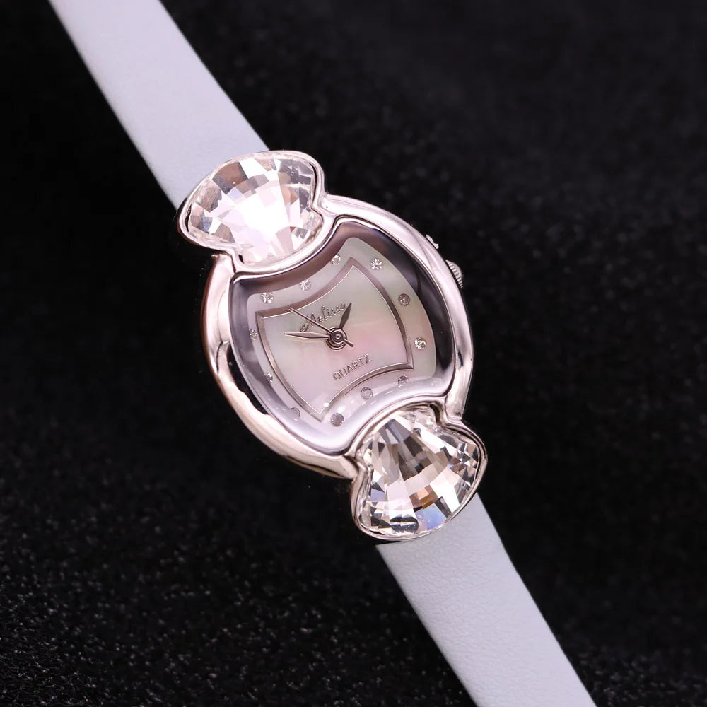 Sale Melissa Luxury Lady Women's Watch Rhinestone Crystal Fashion Hours Bracelet Real Leather Girl Birthday Gift