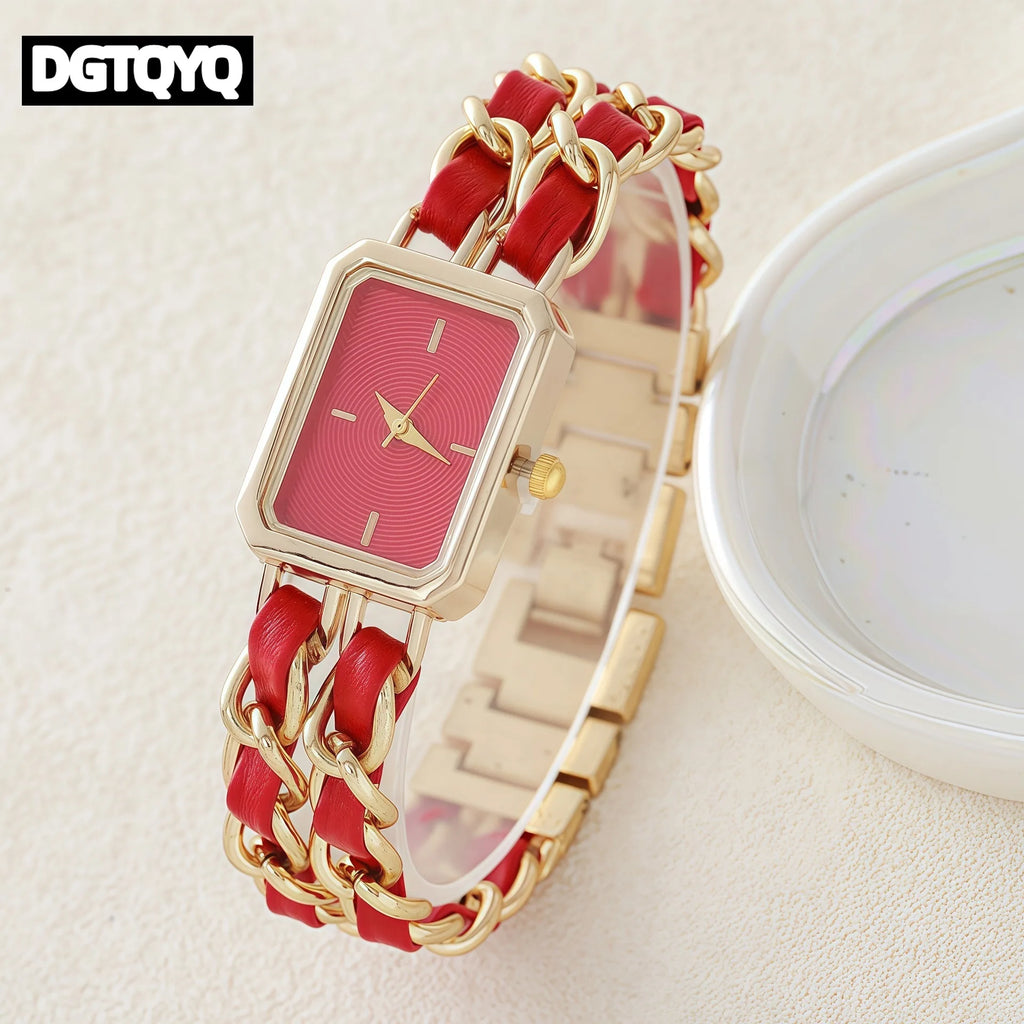 2026 New Luxury Fashion Wristwatches Woman Girl Rectangle Style Steel Metal Leather Band Quartz Square Clock reloj para mujer