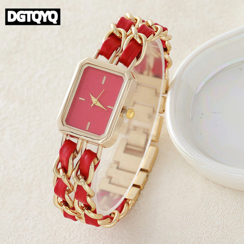 2026 New Luxury Fashion Wristwatches Woman Girl Rectangle Style Steel Metal Leather Band Quartz Square Clock reloj para mujer
