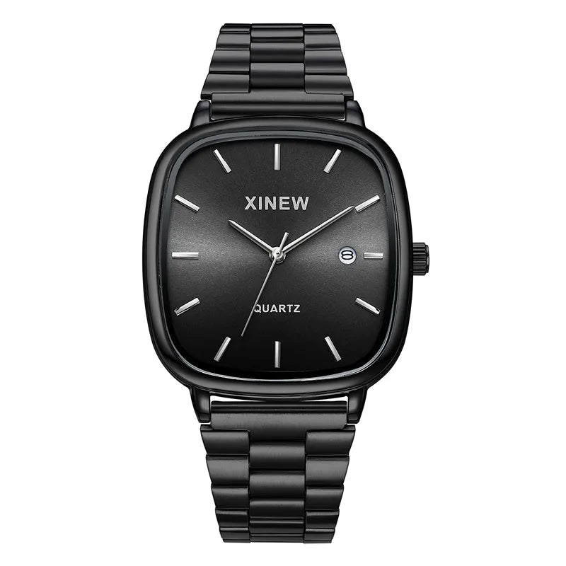 Genuine XINEW Brand Men Watches Silver Students Boys Fashion Full Stainless Steel Band Date Quartz Watch Relogios Masculinos