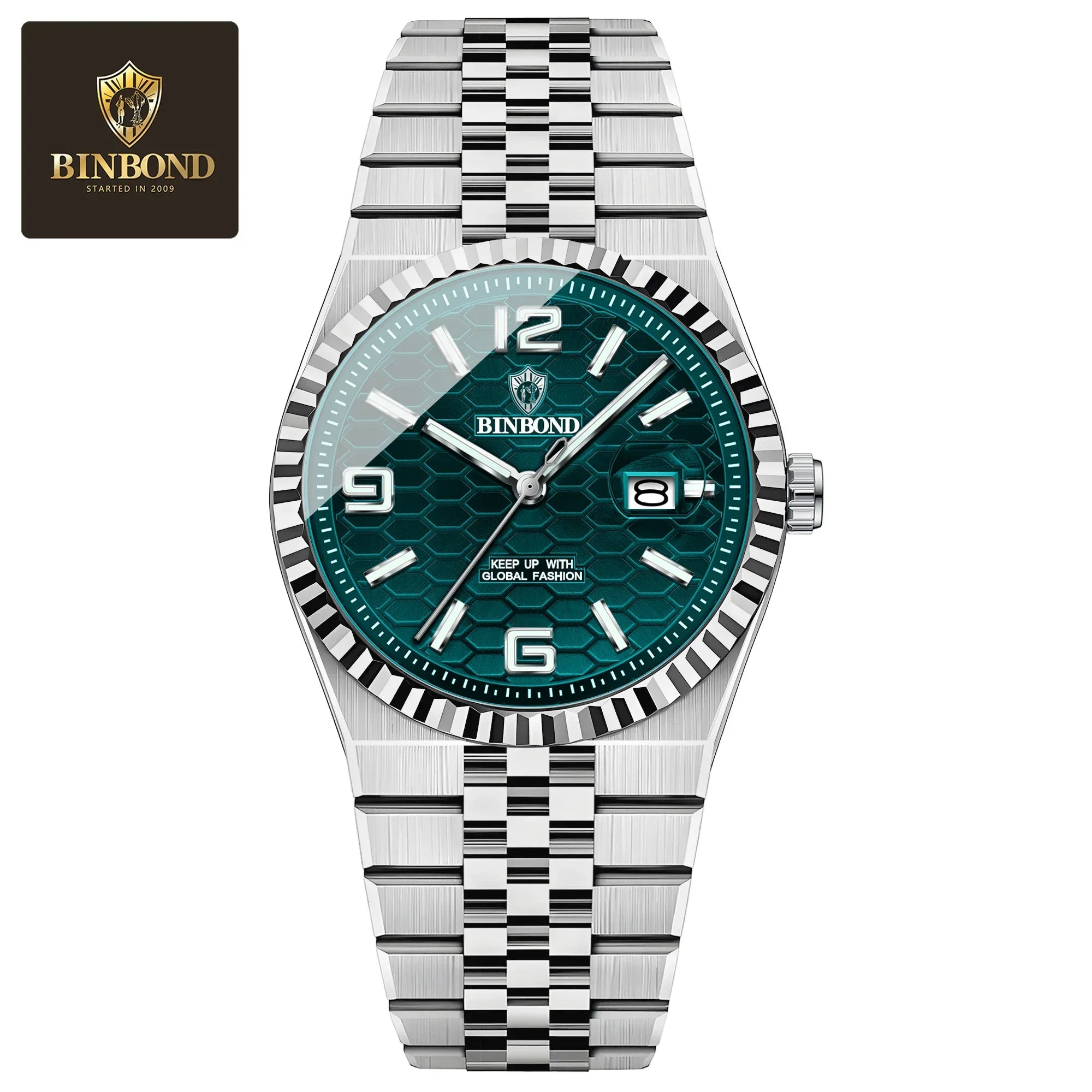 BINBOND Top Business Men's Watches Stainless Steel Textured Luminous Dial Leisure Quartz Watch Waterproof Outdoor Sports Watch