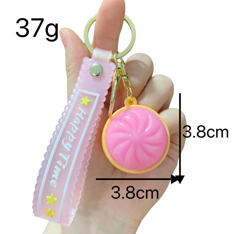 Squishy Dumplings Keychain Press Button Stress Relief Mini Keyboard Fidget Keyrings LED Lighting Hanging Bags Pendent Gifts