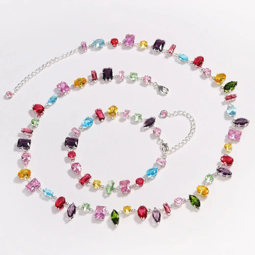 Brand 18K Gold Plated New Luxury Colourful Crystal Zircon Necklace For Women Fashion Party Jewelry Accessories Ladies Jewellery theelegancejewellery