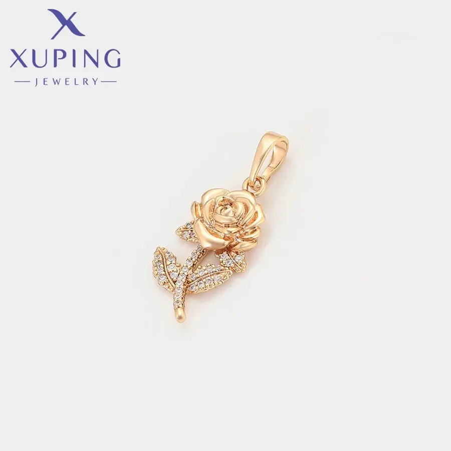 Xuping Jewelry New Charm Rose Flower Pendant Necklace of Gold Color Jewellery Women Girls Exquisite Gift X001125065 theelegancejewellery